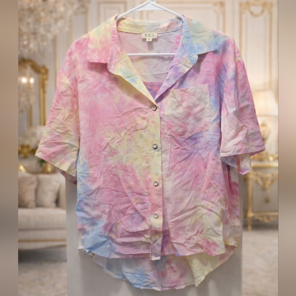 NWOT POL Size Small Pastel Tie-Dye Button Down Shirt